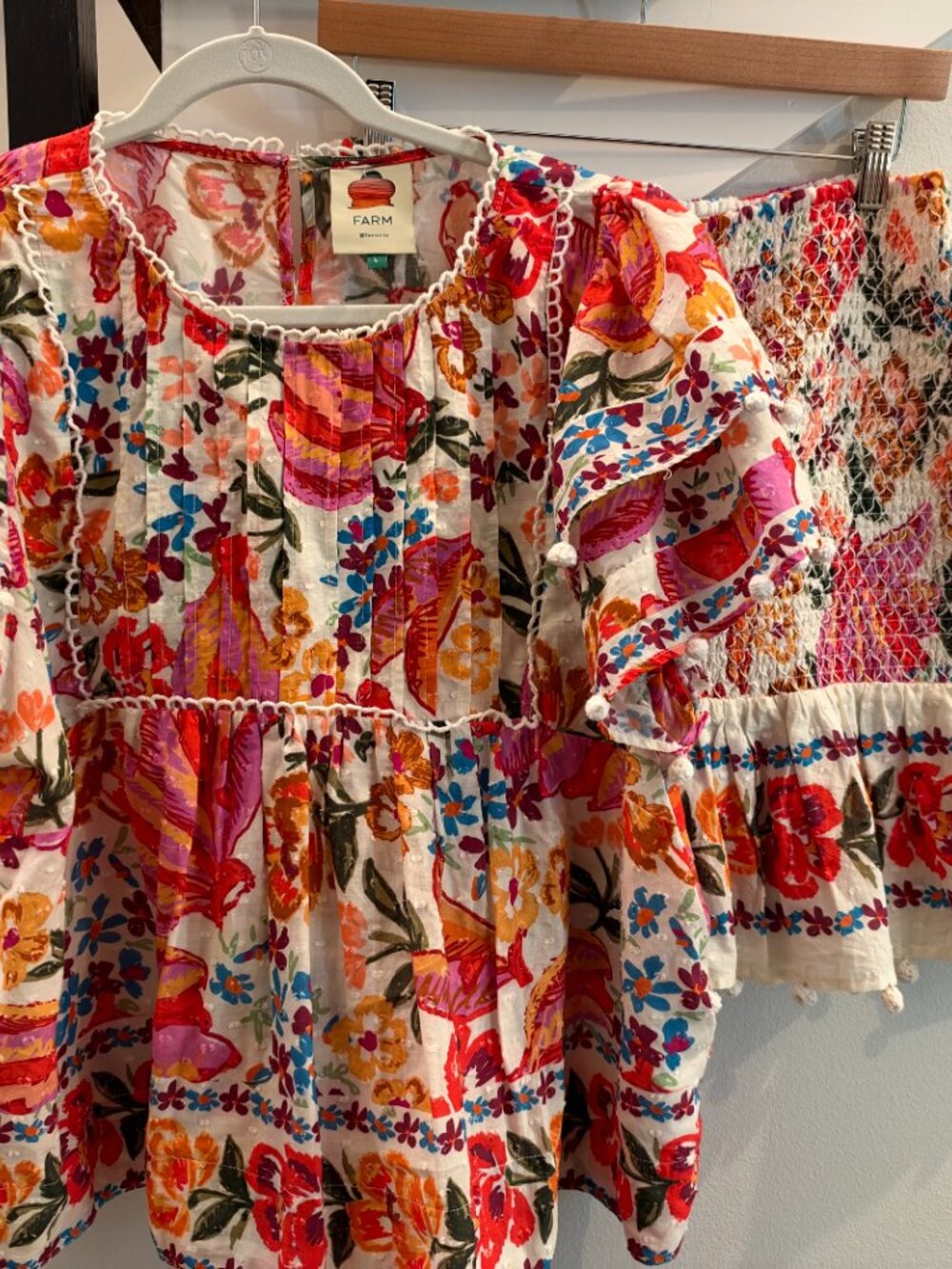 FARM Rio Floral Puff Sleeve Top & Smocked Mini Skirt SET M/L - Picture 3 of 6